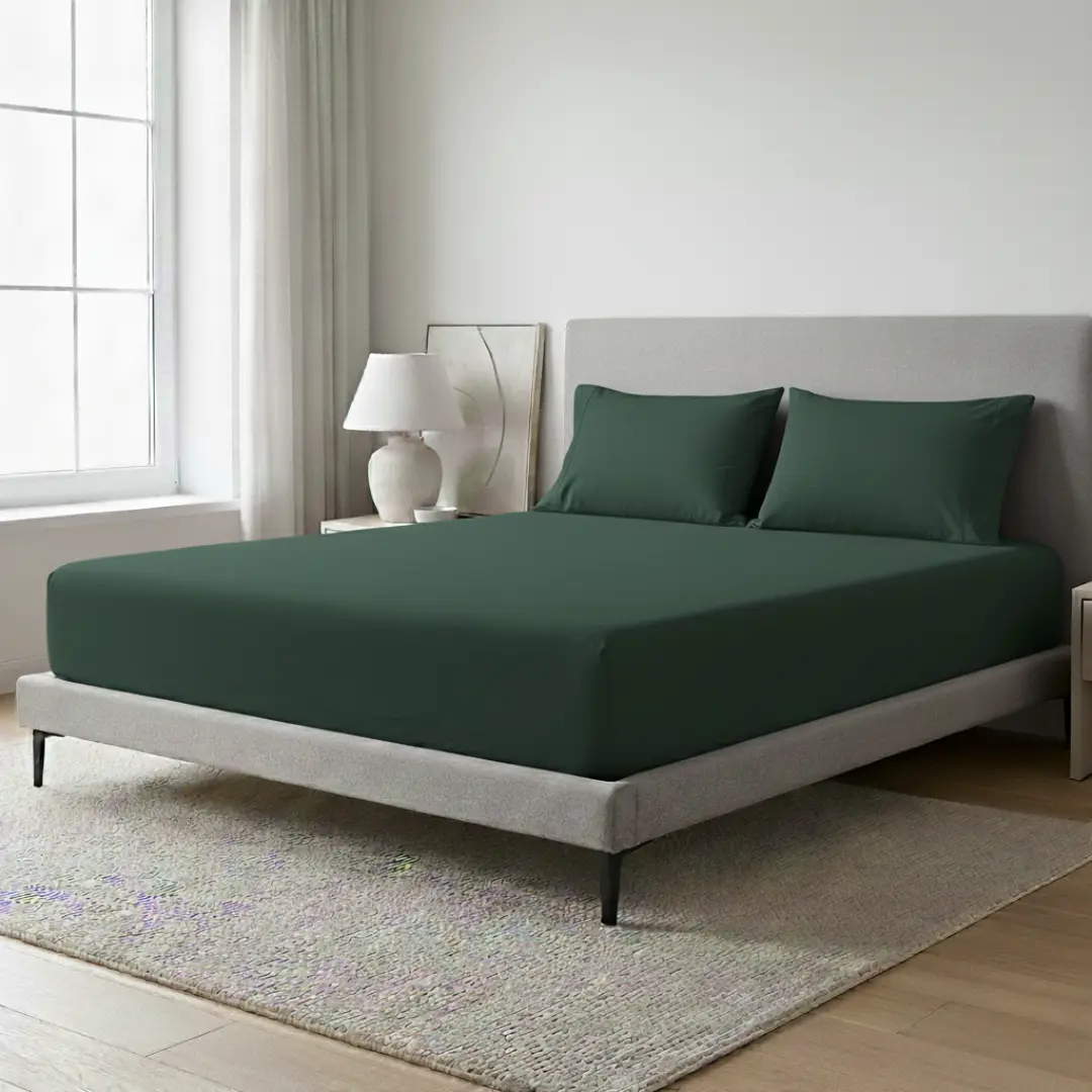 Plain Bottle Green Fitted Sheet