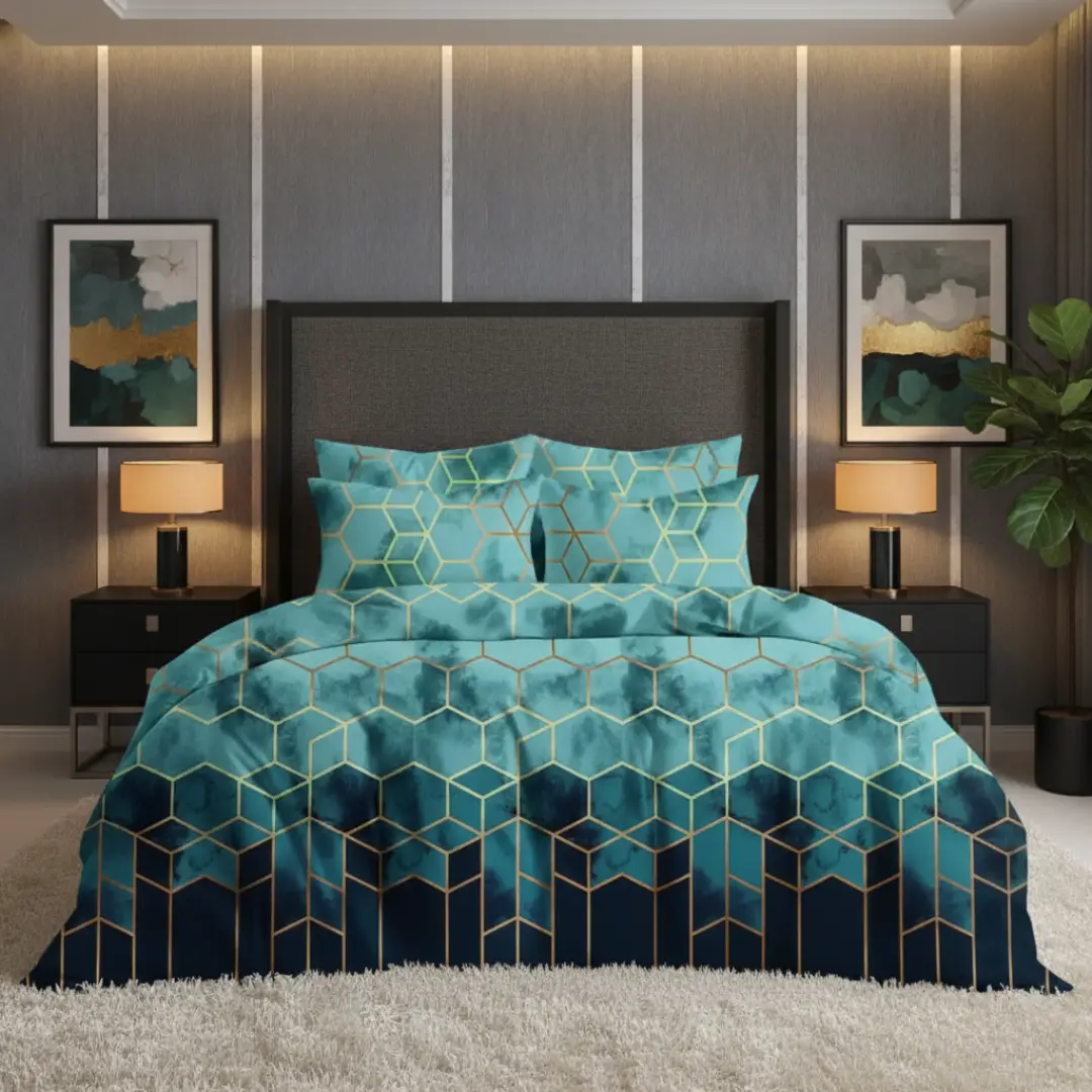 Gold-Lined Hexagon 6 PCs Comforter Set
